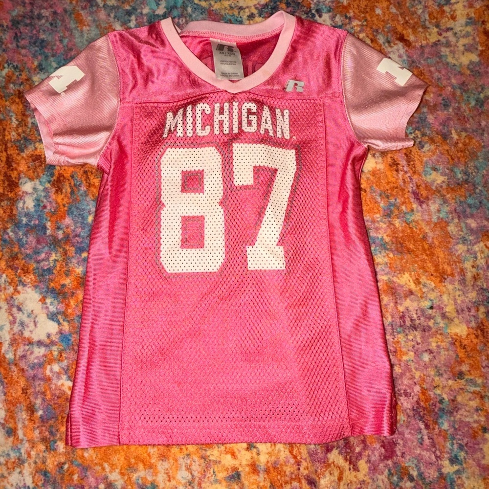 Michigan Wolverines Pink Russell Athletic Jersey Youth XS (4-5) #87 Girls